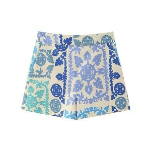 Zara Blue and Cream High Waist Women's Shorts